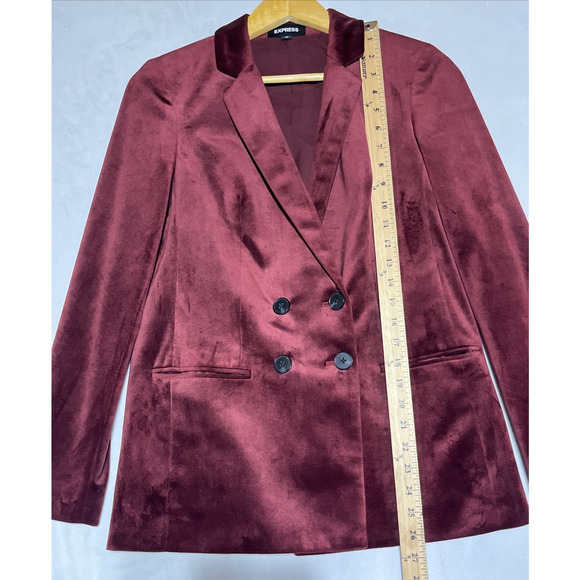 Express Velvet Blazer Double Breasted Womens XS Burgundy Red Holiday Formal - Picture 10 of 14